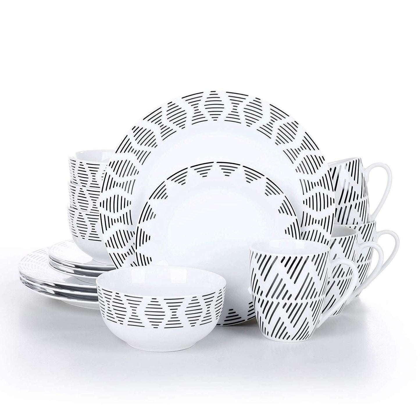 HUMPHREY 16-Piece Porcelain Ceramic Dinnerware Tableware Plate Set with Dinner Plate,Dessert Plate,Bowl and 380ML Mug - Nordic Side - 16, 380, and, Ceramic, Dinner, Dinnerware, HUMPHREY, ML, 