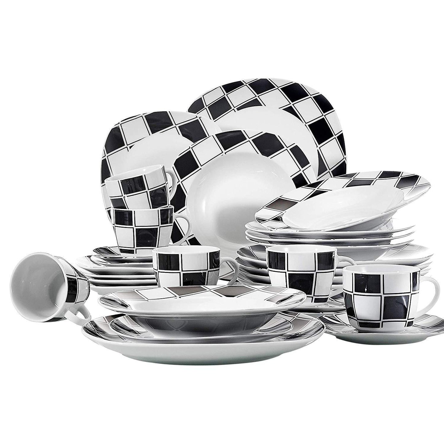 NICOLE 30-Piece Porcelain Ceramic Dinnerware Tableware Set with 6*Dessert Plate/Soup Plate/Dinner Plate/Cup/Saucer Set - Nordic Side - 30, Ceramic, Dessert, Dinnerware, NICOLE, Piece, PlateCu