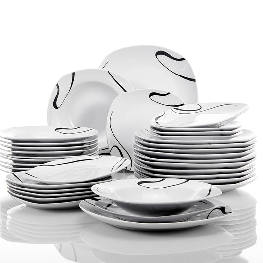 KAYLA 36-Piece Porcelain Dinnerware Set Ceramic Tableware Combination Set of Dessert Plate,Soup Plate,Dinner Plate Set - Nordic Side - 36, Ceramic, Combination, Dessert, Dinnerware, KAYLA, of
