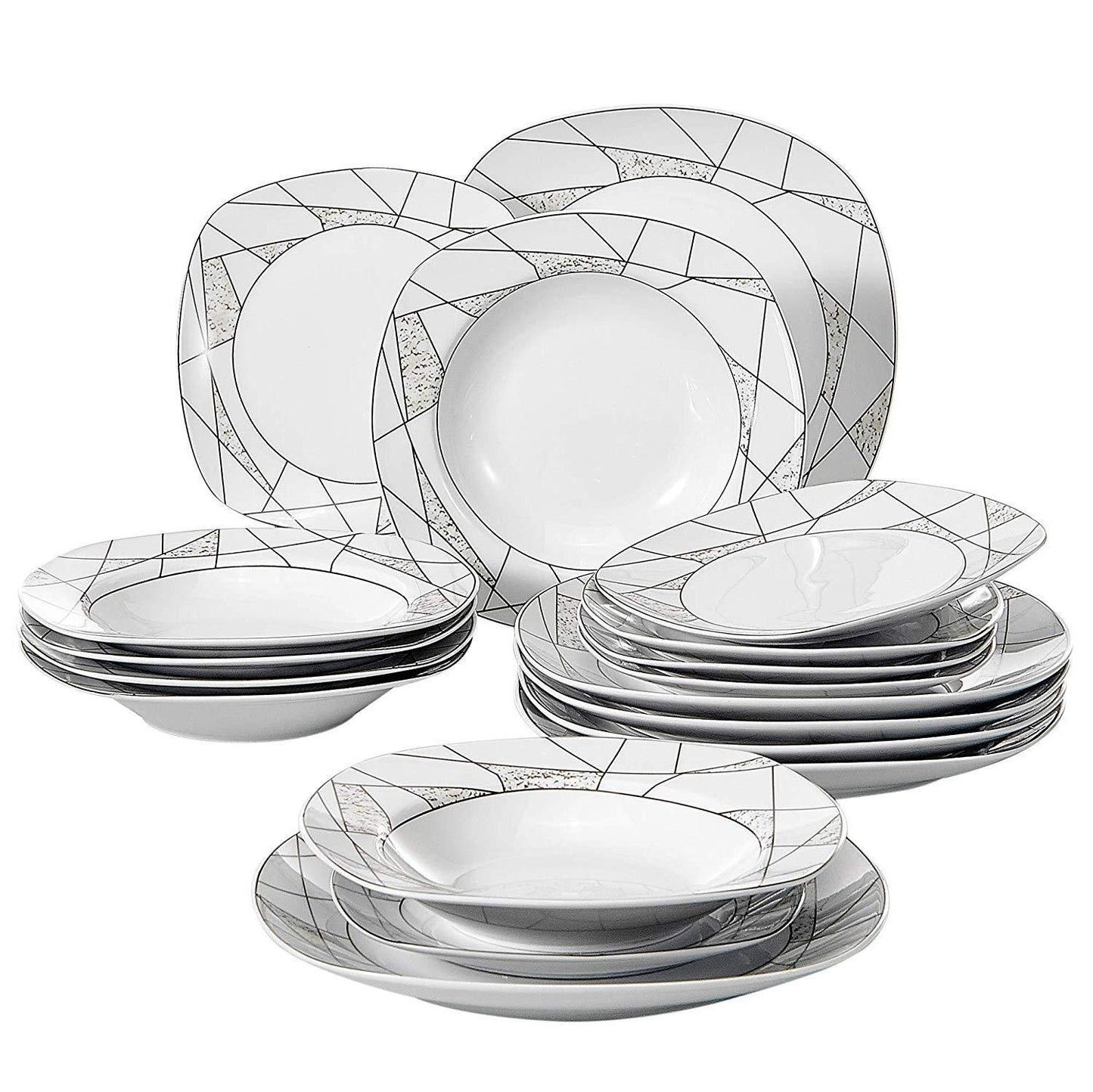 SERENA 18-Piece Kitchen Ceramic Porcelain Plates included 6*Dessert Plate,Soup Plate,Dinner Plate Cutlery Set - Nordic Side - 18, Ceramic, Cutlery, Dessert, included, Kitchen, Piece, Plate, P