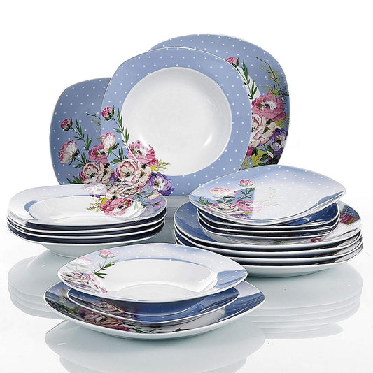 HANNAH 18-Piece Flower Pattern Porcelain Dinner Plate Set of 7.5" Dessert Plates,8.5" Soup Plate,9.75" Dinner Plates - Nordic Side - 18, 75, 85, 975, Dessert, Dinner, Flower, HANNAH, of, Patt