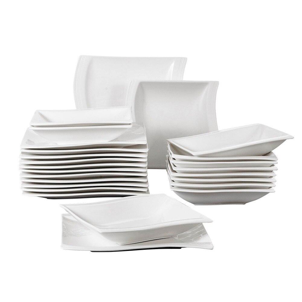 Series Flora 24 Piece Porcelain Plates Sets with 12 Soup Dinner Plates Dinnerware Service for 12 Person (White) - Nordic Side - 12, 24, Dinner, Dinnerware, Flora, for, MALACASA, Person, Piece