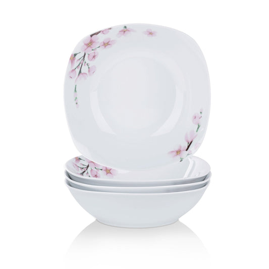ANNIE 4-Piece 9" Ivory White Porcelain Pink 1050ML Floral Fruit&Salad Cereal Bowl for Salad/Side Dishes/Soup/Dessert - Nordic Side - 1050, ANNIE, Bowl, Cereal, DishesSoupDessert, Floral, for,