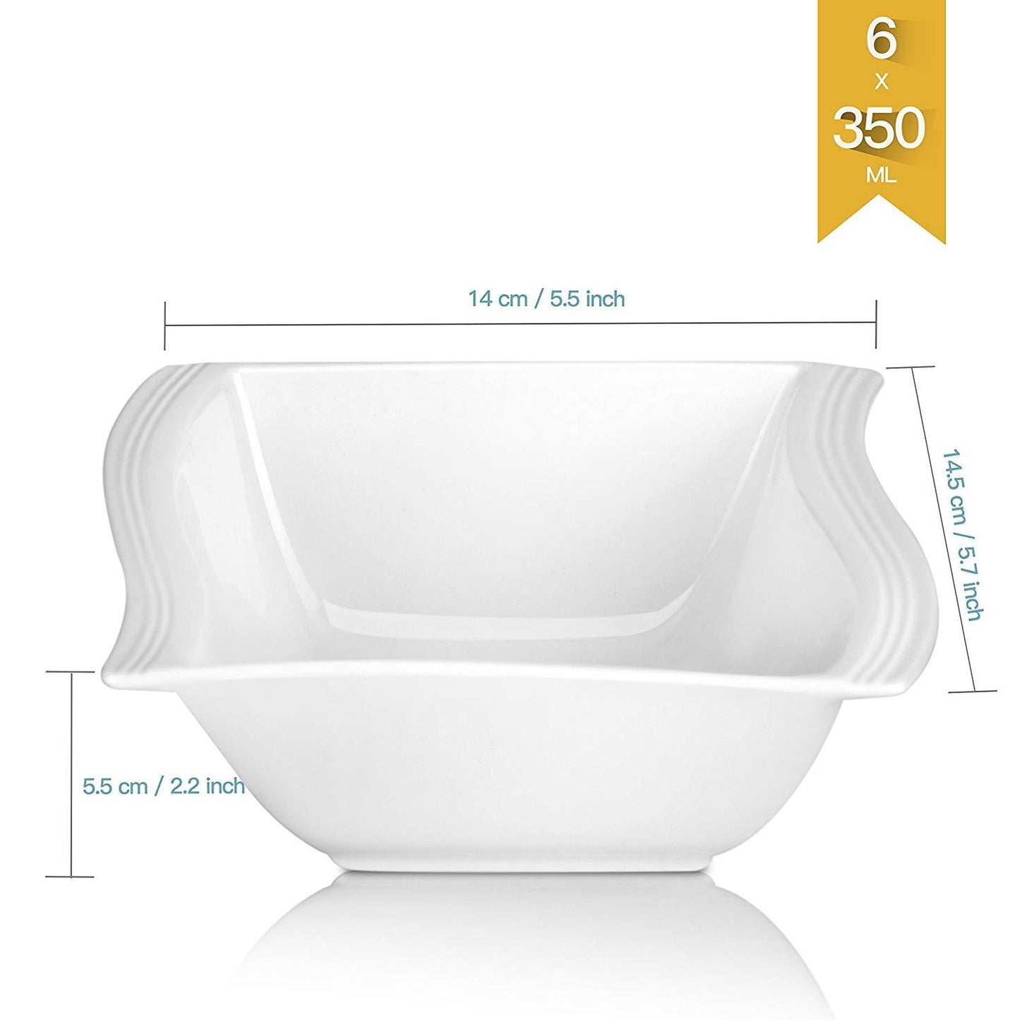6-pieces 12 Ounce White Porcelain Square Soup Bowls - Nordic Side - 12, Bowl, Bowls, Breakfast, Cereal, Dinner, Dinnerware, Household, MALACASA, Oatmeal, Ounce, pieces, Porcelain, Sets, Soup,