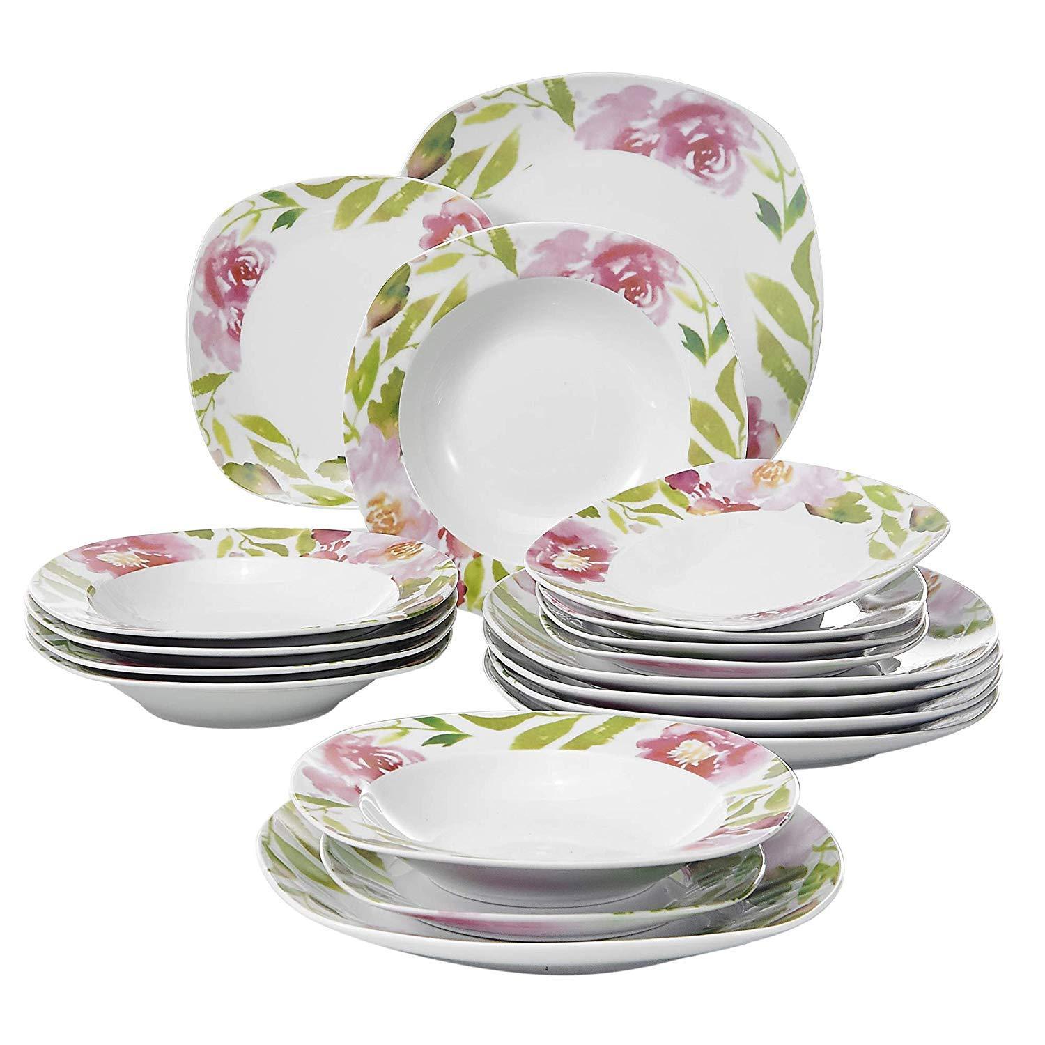 ASHLEY 18-Piece Ivory White Porcelain Ceramic Dinnerware Tableware Set with 6*Dessert Plate,Soup Plate,Dinner Plate Set - Nordic Side - 18, ASHLEY, Ceramic, Dessert, Dinnerware, Ivory, Piece,
