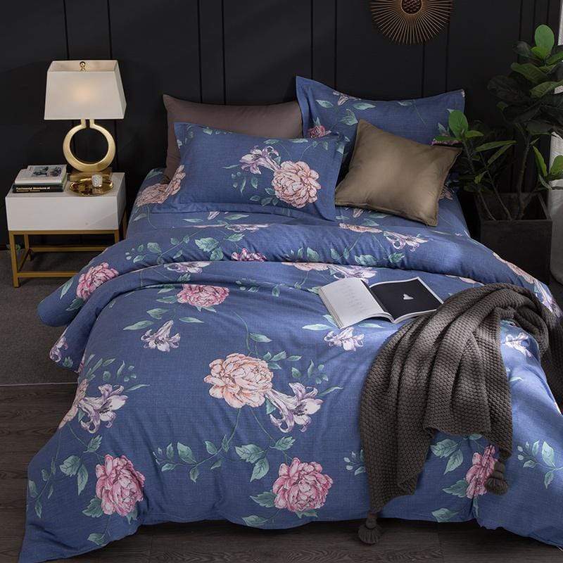 Blue Florals Duvet Cover Set - Nordic Side - bed, bedding, spo-enabled