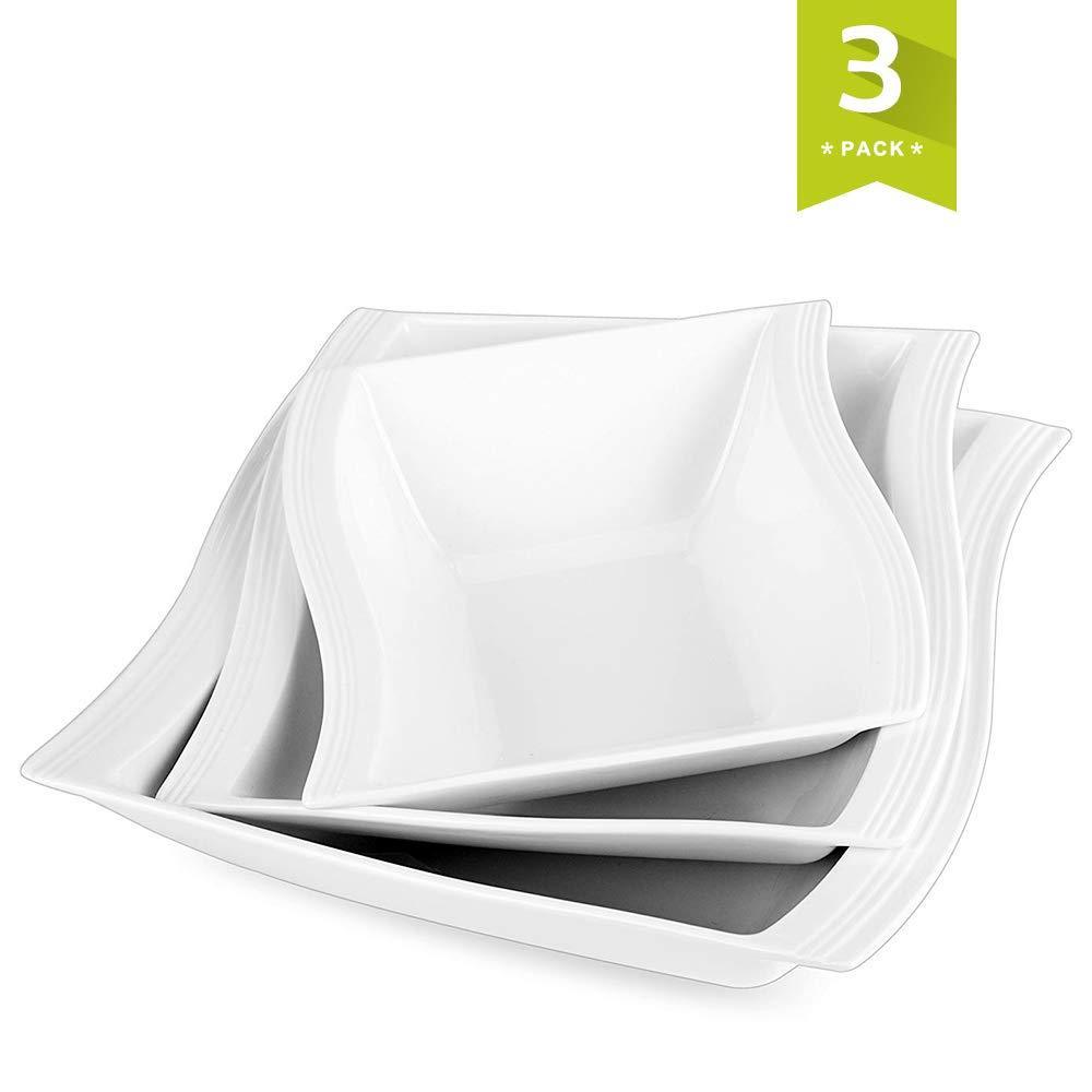 FLORA-3SB 3-pieces China White Porcelain Bowls (7"/ 8.5"/ 10") - Nordic Side - 10, 85, Bowl, Bowls, Ceramic, China, Cream, Dinnerware, FLORA, Kitchen, MALACASA, pieces, Porcelain, Salad, SB, 