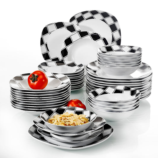 NICOLE 48-Piece Ivory White Porcelain Ceramic Dinnerware Tableware Set 12*Bowls/Dessert Plates/Soup Plates/Dinner Plate - Nordic Side - 12, 48, BowlsDessert, Ceramic, Dinnerware, Ivory, NICOL