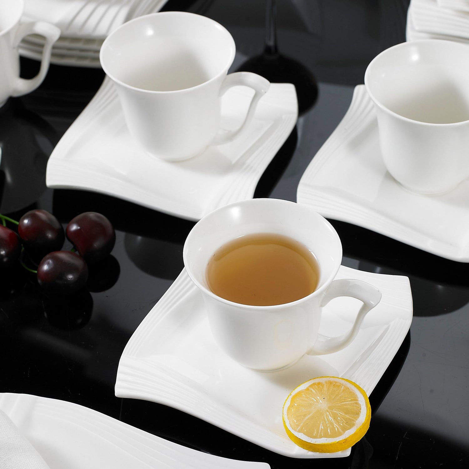 Amparo 18-Piece White Porcelain Coffee Tea Drinkware Sets including Cup,Saucers and Dessert Plates for 6 - Nordic Side - 18, Amparo, and, Coffee, CupSaucers, Dessert, Drinkware, for, Home, in
