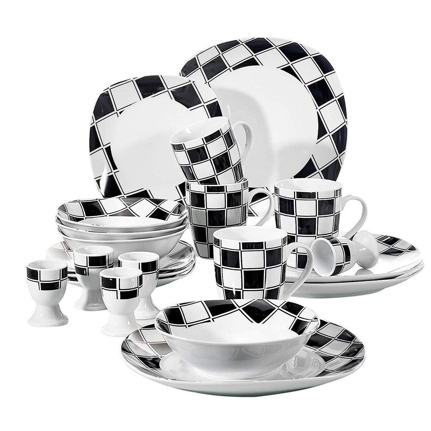 NICOLE 20-Piece Ivory White Porcelain Dinnerware Tableware Set with 4*Egg Cup,Mug,Bowl,Dessert Plate,Dinner Plate Set - Nordic Side - 20, CupMugBowlDessert, Dinnerware, Egg, Ivory, NICOLE, Pi
