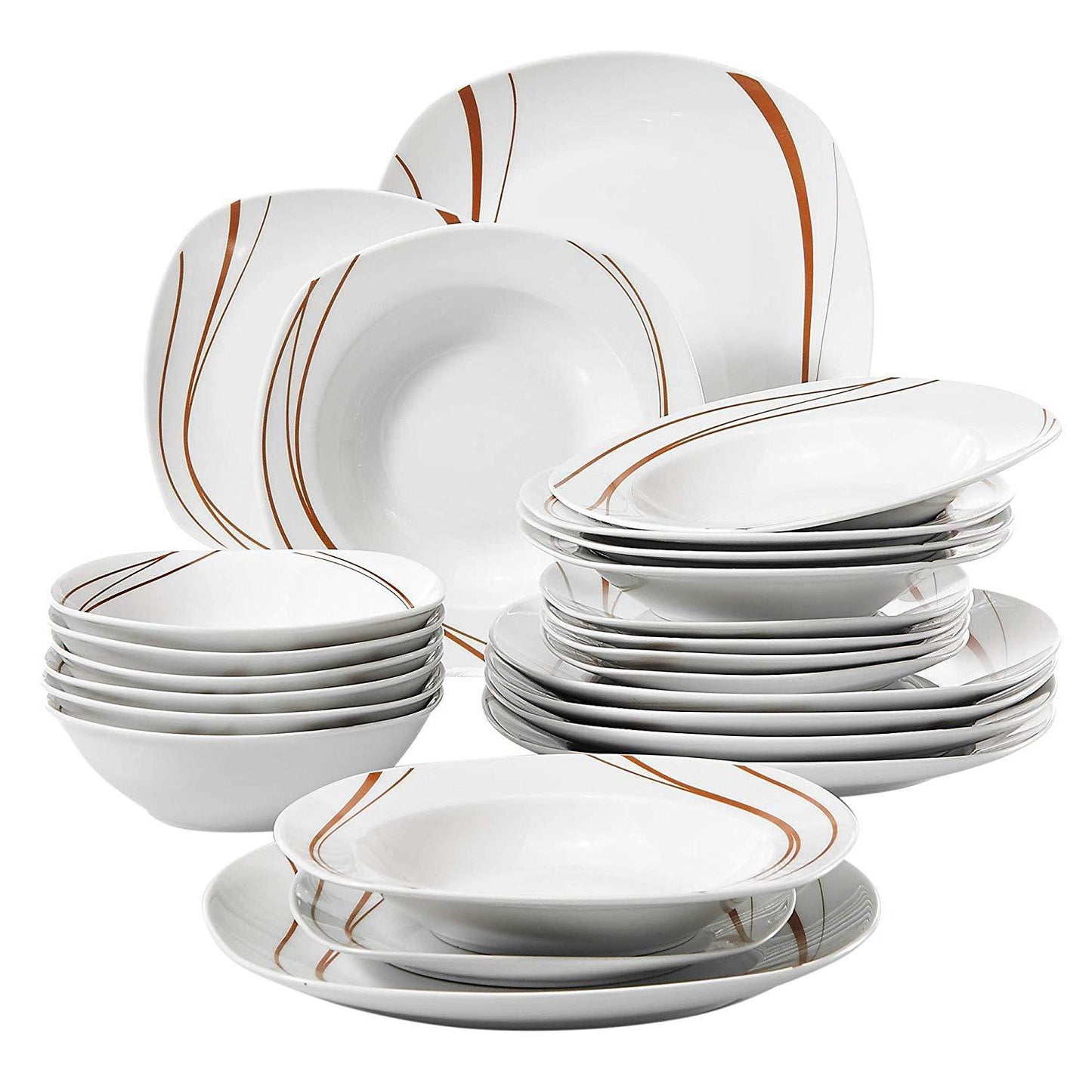 BONNIE 24-Piece China Ceramic Dinner Plate Set Porcelain Tableware Set of Bowl Dessert Plate Soup Plate Dinner Plate - Nordic Side - 24, BONNIE, Bowl, Ceramic, China, Dessert, Dinner, of, Pie