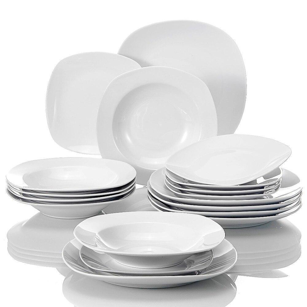 Series Elisa 18-Piece Porcelain Dinner Set Dinner Soup Dessert Plates Set for 6 Person (White) - Nordic Side - 18, Dessert, Dinner, Elisa, for, MALACASA, Person, Piece, Plates, Porcelain, Ser