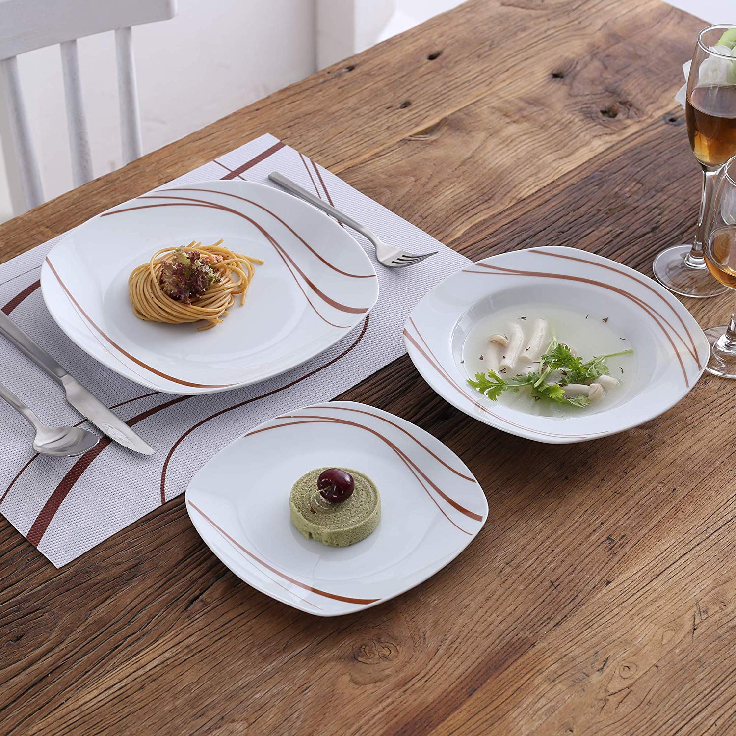 BONNIE Porcelain White Square Dinnerware Set(36-Pieces) - Nordic Side - 
