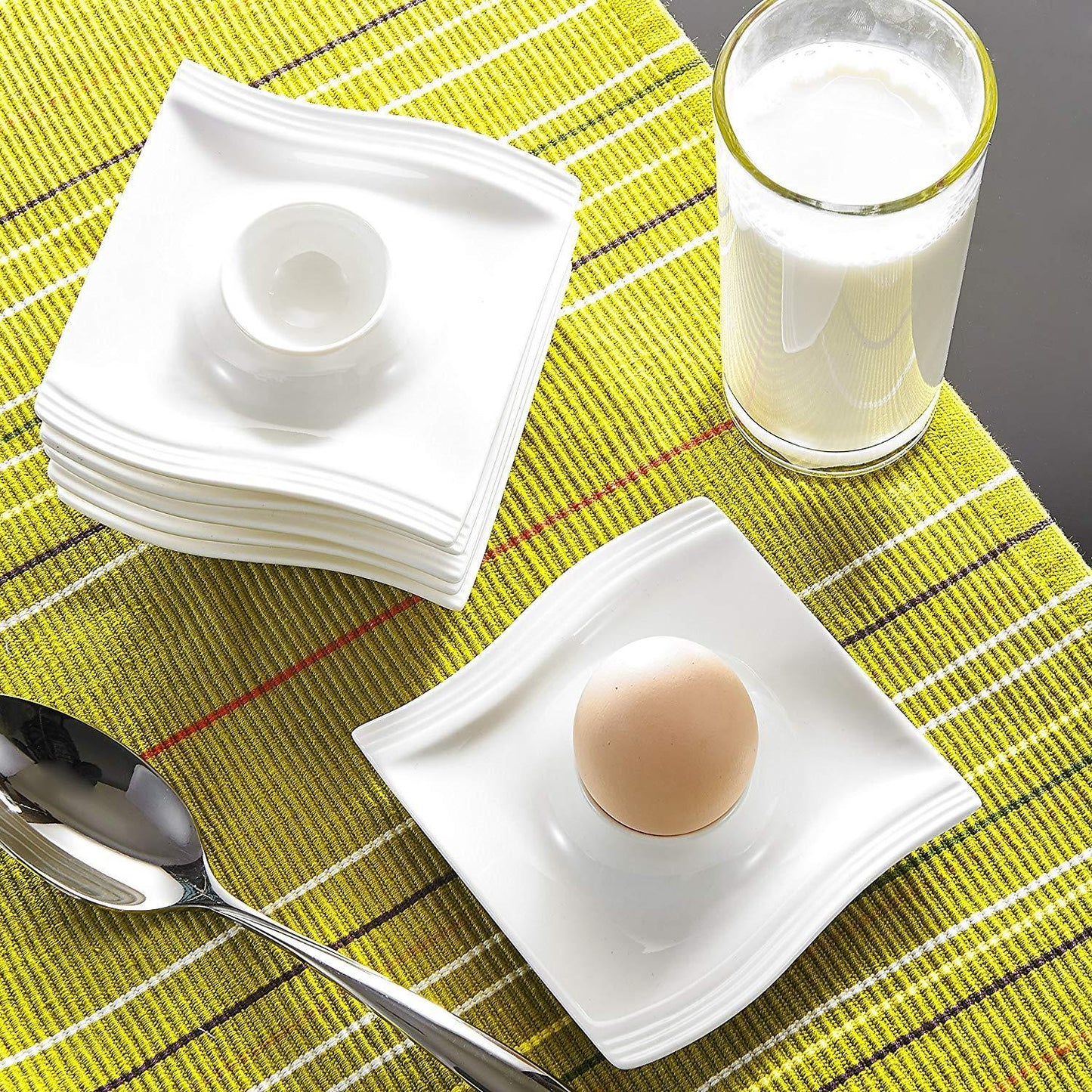 Flora 6-Piece Series White Porcelain Egg Stand Holder - Nordic Side - 115, 25, Breakfast, cm, Cups, Egg, Flora, Holder, Kitchen, Malacasa, Piece, Plates, Porcelain, Series, Stand, Tools, Whit