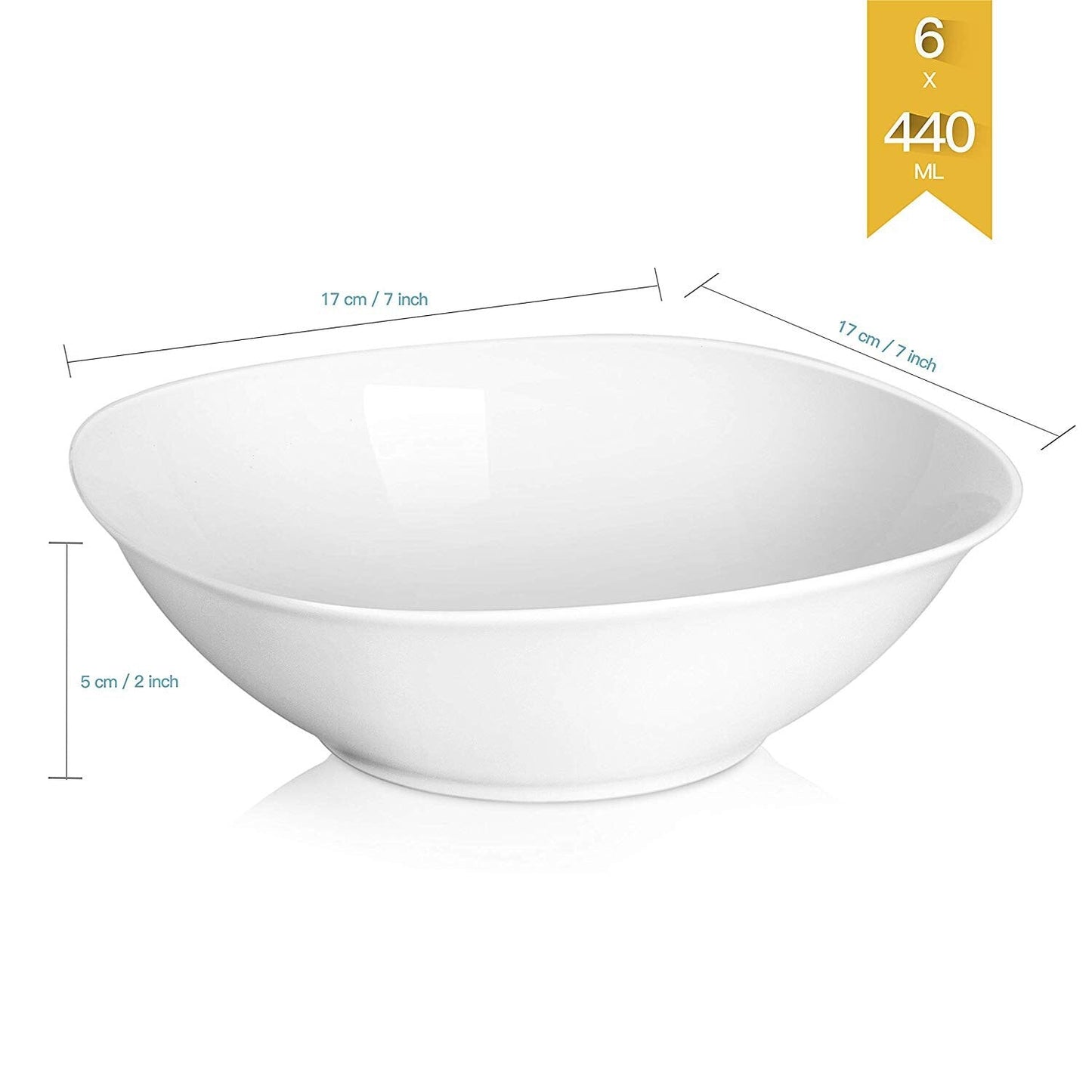 Elisa 6-Piece Porcelain Ivory White Bowls Set (6.7"/14.8 oz) - Nordic Side - 148, 67, Bowl, Bowls, Cereal, Dessert, Elisa, inch, Kitchen, MALACASA, oz, Pasta, Piece, Porcelain, Rice, Salad, S