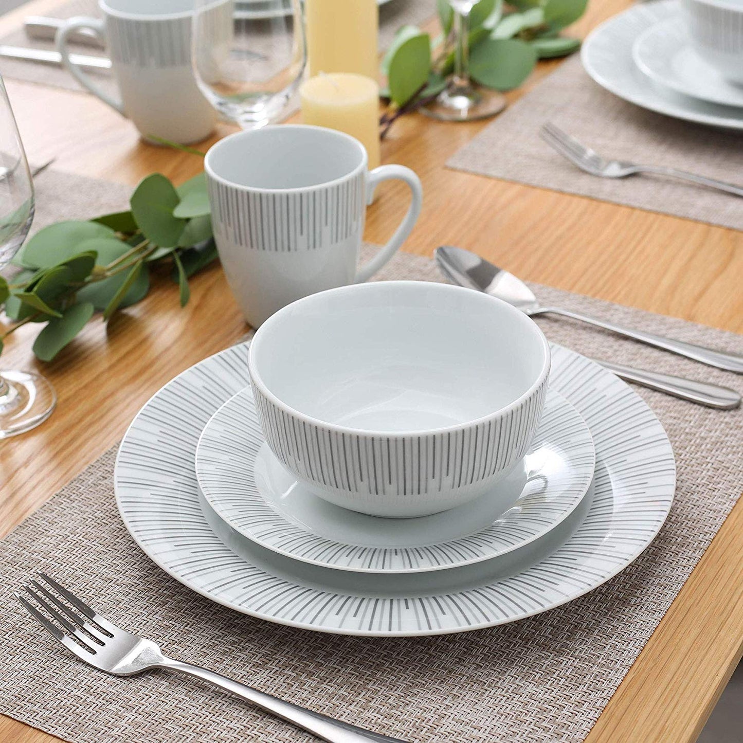 FRAME 32-Piece Porcelain Ceramic Tableware Dinnerware Set with 8*Dinner Plate,Dessert Plate,Cereal Bowl and 380ML Mug - Nordic Side - 32, 380, and, Bowl, Ceramic, Dinner, Dinnerware, FRAME, M