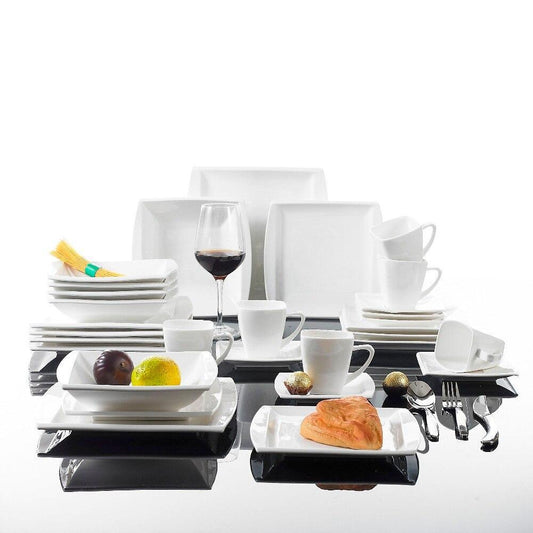Series Blance 30-Piece Porcelain Dinner Set CupsSaucersDinner Soup Dessert Plates Set for 6 Person (White) - Nordic Side - 30, Blance, Cups, Dessert, Dinner, for, MALACASA, Person, Piece, Pla