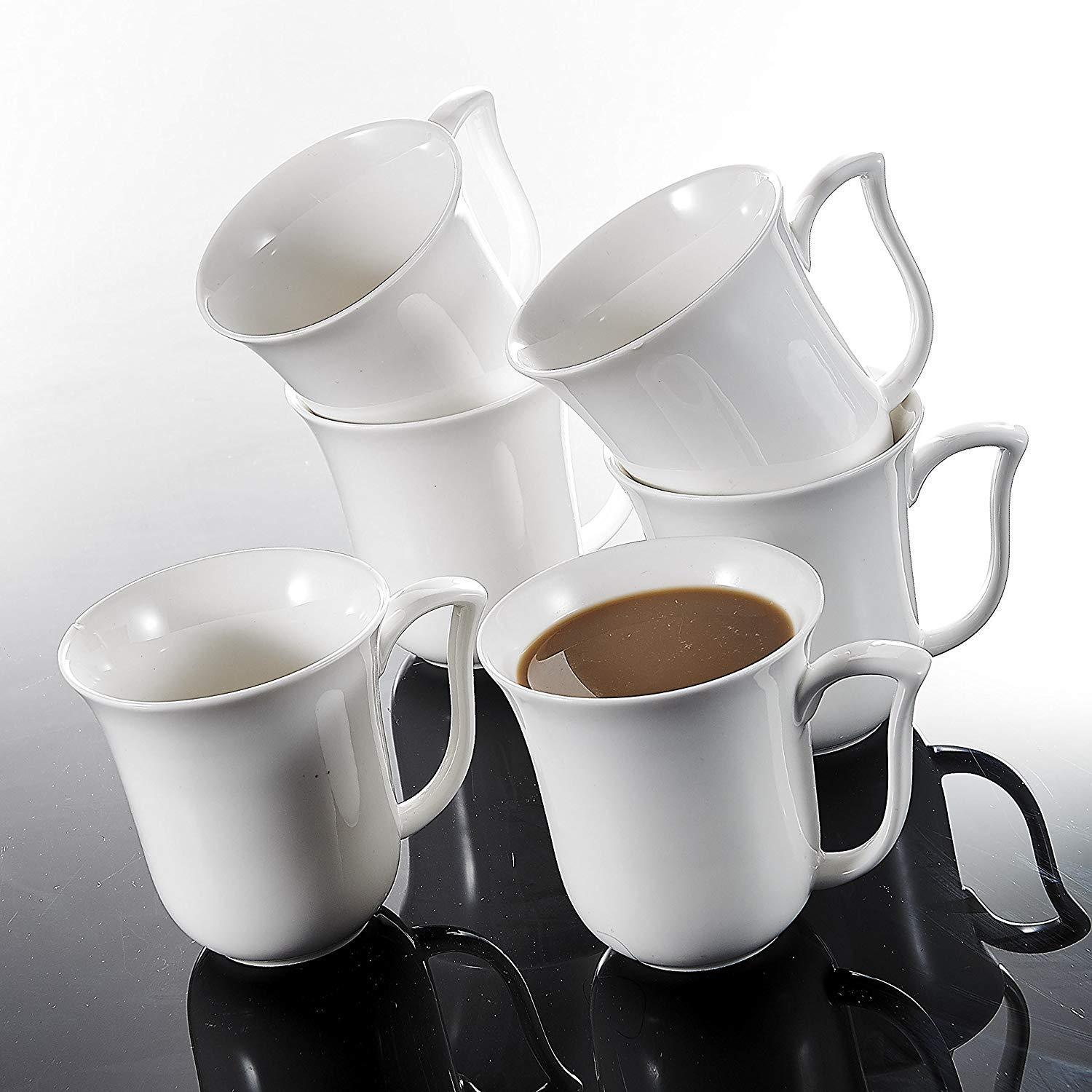 Amparo 4.75" (12oz) White Porcelain Coffee Tea Mugs Ceramic Drinkware Set of 6 - Nordic Side - 12, 475, Amparo, Ceramic, Coffee, Cups, Drinkware, Gift, Home, MALACASA, Mugs, of, Office, oz, P