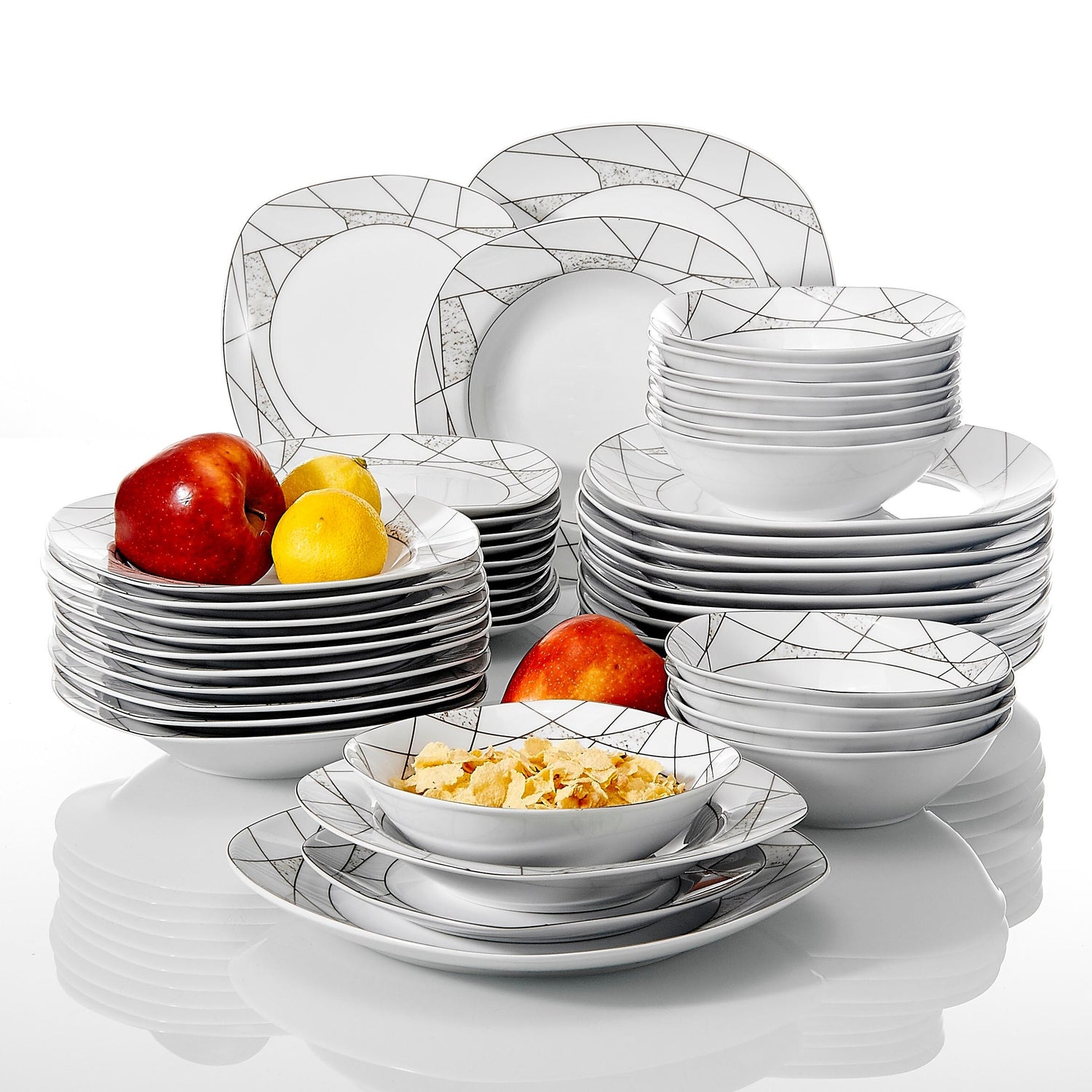 SERENA 48-Piece Kitchen Porcelain Ceramic Dinner Set of Bowls Dessert Plates Soup Plates Dinner Plates Cutlery Set - Nordic Side - 48, Bowls, Ceramic, Cutlery, Dessert, Dinner, Kitchen, of, P