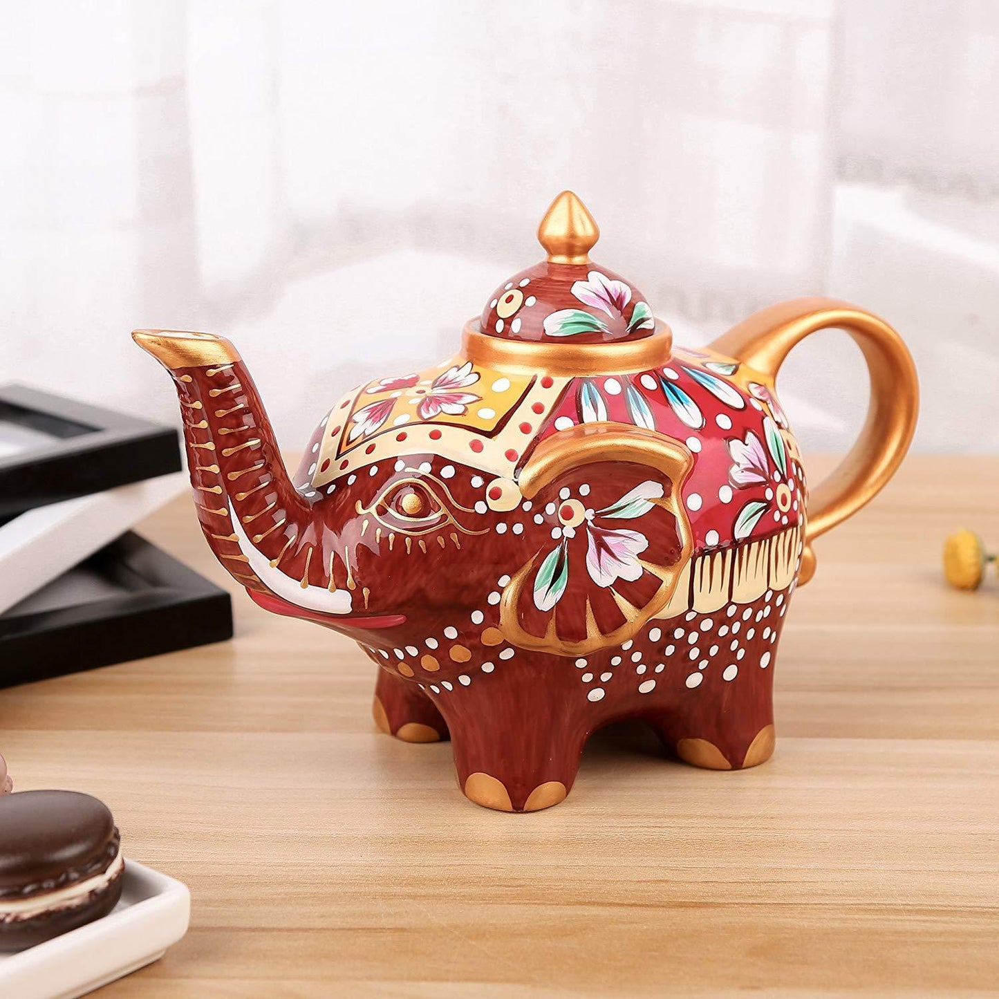 Porcelain Hand Painted Multicolor Elephant Shape Teapots Crafts with Gift Box 800 ml - Nordic Side - 800, Artvigor, Box, Coffeepots, Crafts, Elephant, Fanily, Gift, Hand, ml, Multicolor, Offi