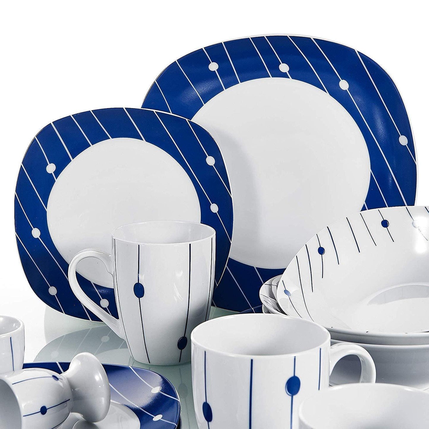 DOT003 20-Piece Dinner Set Porcelain Ceramic Tableware Dinner Set with 4*Egg Cup,Mug,Bowl,Dessert Plate,Dinner Plate Set - Nordic Side - 003, 20, Ceramic, CupMugBowlDessert, Dinner, DOT, Egg,