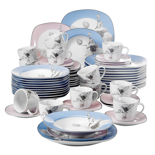 DEBBI 60-Piece White Porcelain Ceramic White Dinner Combi-Set with Dessert Plate Soup Plate Dinner Plate Cup Saucer - Nordic Side - 60, Ceramic, CombiSet, Cup, DEBBI, Dessert, Dinner, Piece, 