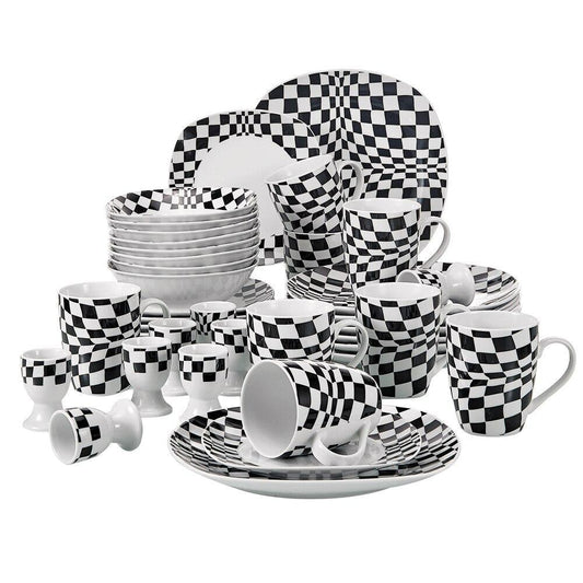 LOUISE 40-Piece Porcelain Ceramic Dinnerware Tableware Set with 8*Egg Cup,Mug,Dessert Plate,Bowl,Dinner Plate Set - Nordic Side - 40, Ceramic, CupMugDessert, Dinnerware, Egg, LOUISE, Piece, P