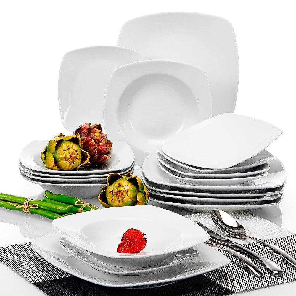 SERIES JULIA 18-Piece Porcelain Dinner Set Dinner Soup Dessert Plates Set for 6 Person (White) - Nordic Side - 18, Dessert, Dinner, for, JULIA, MALACASA, Person, Piece, Plates, Porcelain, SER