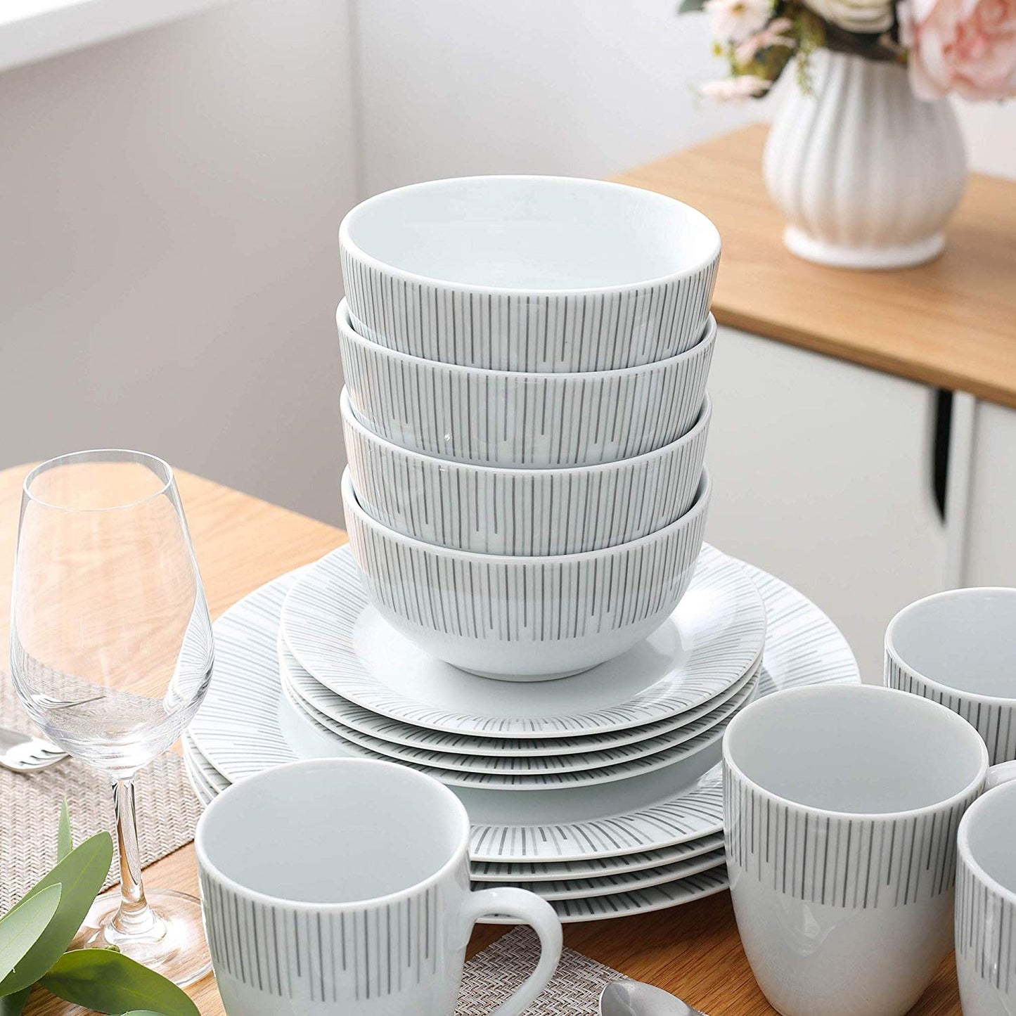 FRAME 32-Piece Porcelain Ceramic Tableware Dinnerware Set with 8*Dinner Plate,Dessert Plate,Cereal Bowl and 380ML Mug - Nordic Side - 32, 380, and, Bowl, Ceramic, Dinner, Dinnerware, FRAME, M
