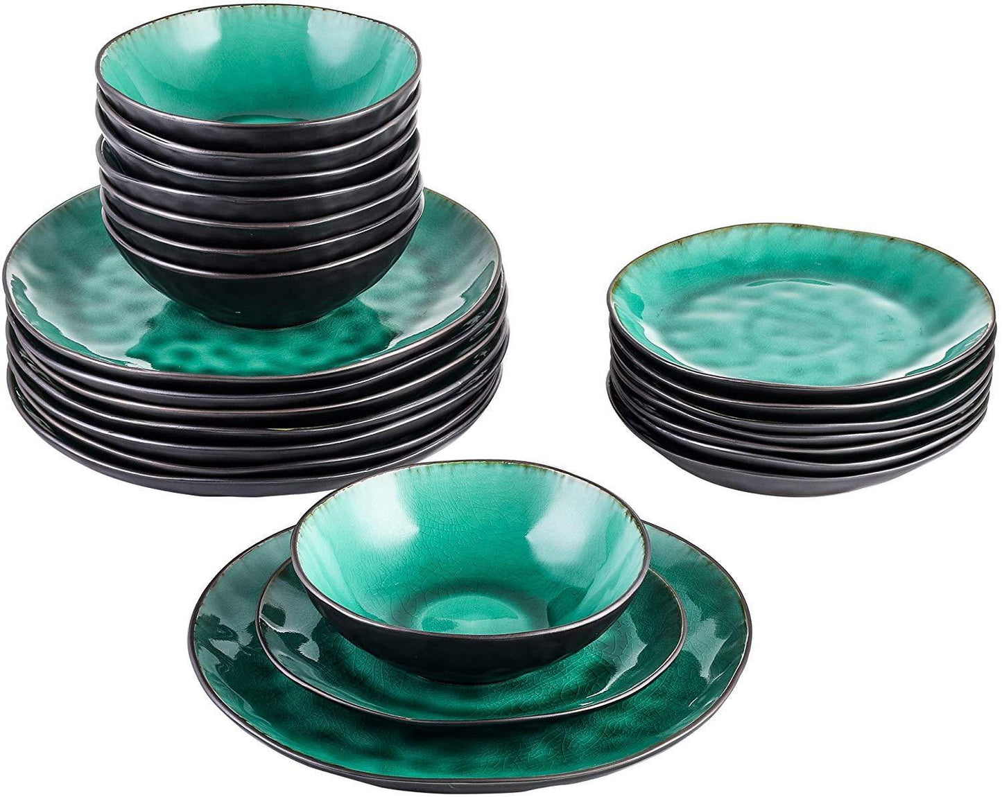 Radiante 24-Piece Pottery Stoneware Vintage Look Ceramic Green Dinnerware Set - Nordic Side - 24, Ceramic, Coco, Dinner, Dinnerware, Green, Look, Piece, PlateBowl, PlateDessert, Pottery, Set,