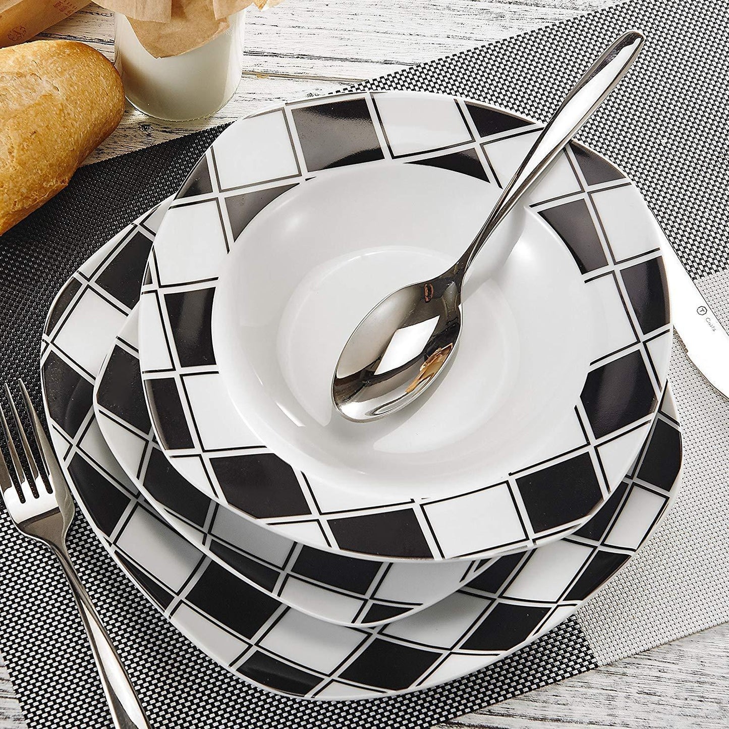 NICOLE 36-Piece Ivory White Round Porcelain Ceramic Dinnerware Plates Set with 12*Dinner Plates,Dessert Plates,Soup Plate - Nordic Side - 12, 36, Ceramic, Dinner, Dinnerware, Ivory, NICOLE, P