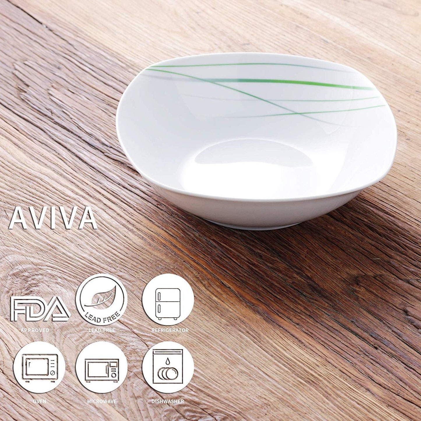 2-Piece 9" AVIVA White Porcelain Round Fruit&Salad Bowl Set (1050 ML) - Nordic Side - 1050, AVIVA, Bowl, Deep, DishesSoupDessert, for, FruitSalad, ML, Piece, Plate, Porcelain, Round, SaladSid