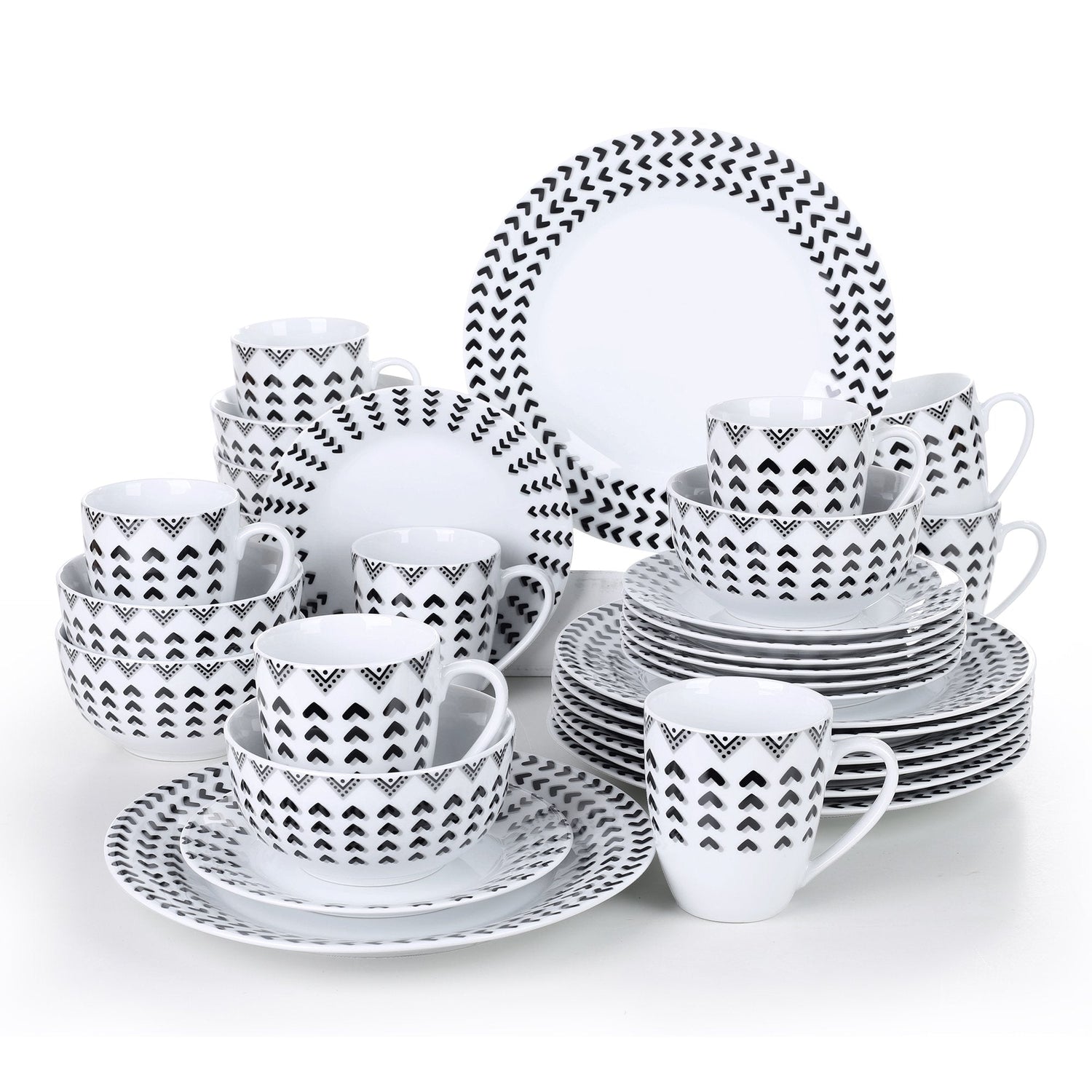Campton 32-Piece Porcelain Ceramic Tableware Dinner Plate Set with Dinner Plate,Dessert Plate,Cereal Bowl and 380ML Mug - Nordic Side - 32, 380, and, Bowl, Campton, Ceramic, Dinner, ML, Mug, 