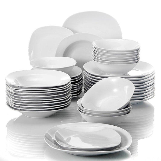 Series Elisa 48-Piece Porcelain Dinner Set Cereal Bowls Dinner Soup Dessert Plates Set for 12 Person (White) - Nordic Side - 12, 48, Bowls, Cereal, Dessert, Dinner, Elisa, for, MALACASA, Pers