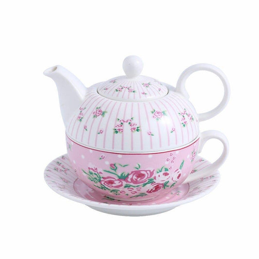 4-Piece Tea for one. Porcelain China Ceramic Set with Teapot,Cup and Saucer Portable (Flower Pink) - Nordic Side - and, Ceramic, China, for, MALACASA, Office, one, Personal, Piece, Porcelain,