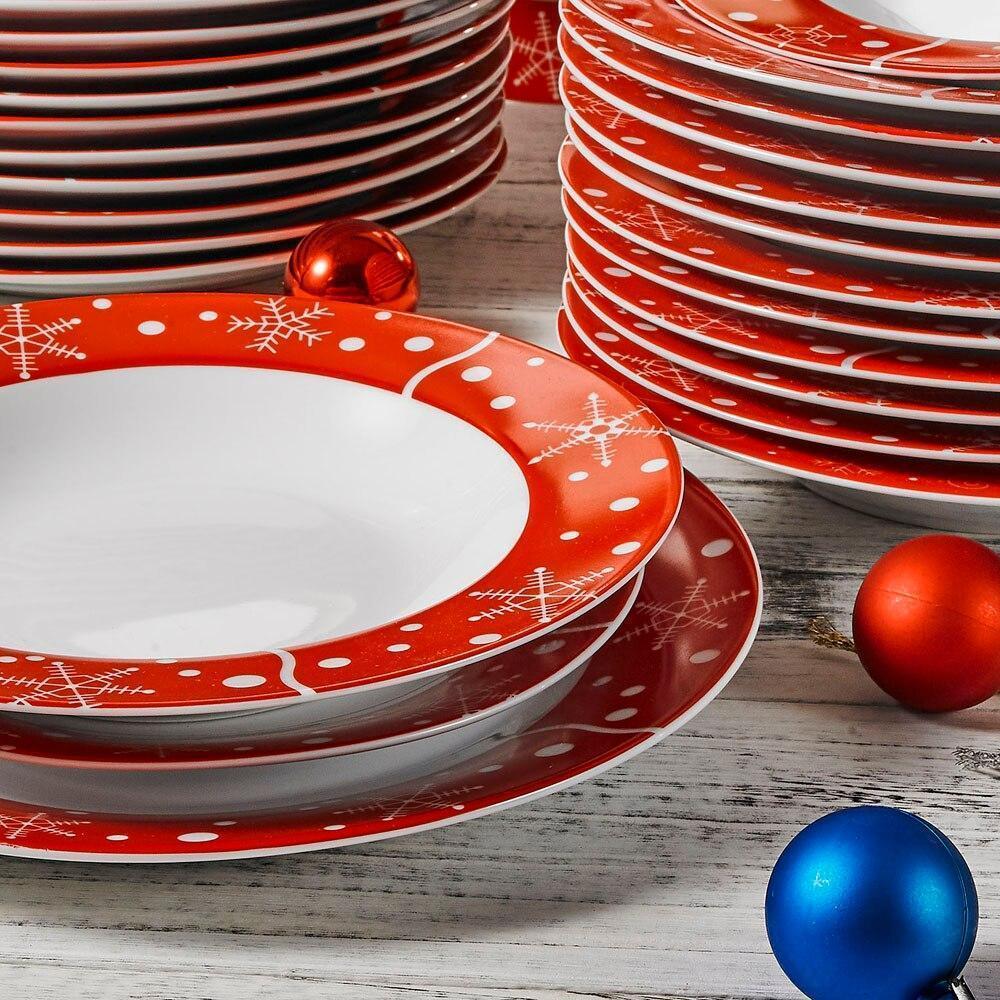 SANTACLAUS 36-Piece Christmas Style Porcelain Dinnerware  Plate Set - Nordic Side - 36, Christmas, Dessert, Dinner, Dinnerware, Piece, Plate, Porcelain, SANTACLAUS, Set, Soup, Style, Tablewar