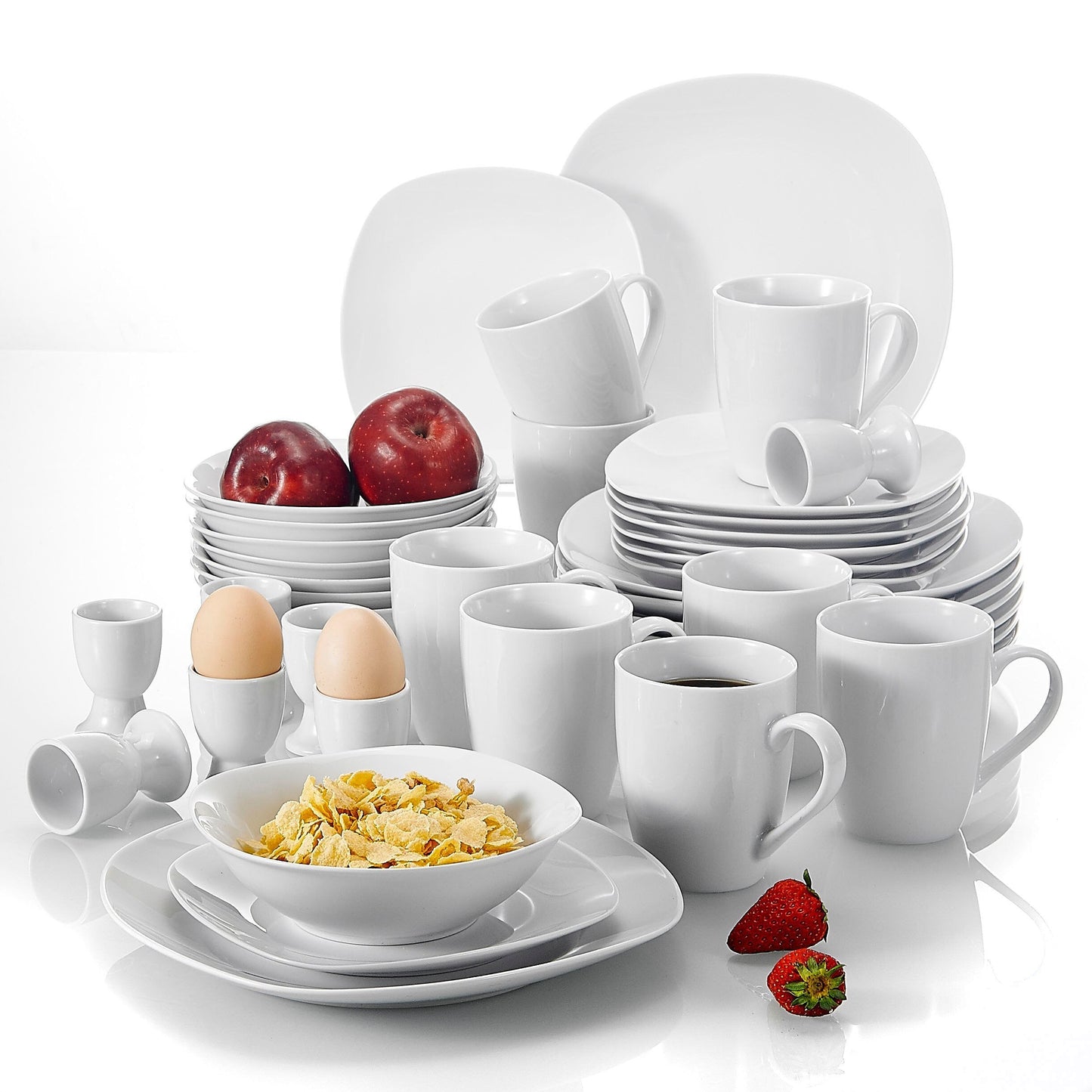 Elisa 40-Piece Porcelain Dinnerware Set with Dinner Plates Soup Bowl Dessert Plate Cups Egg Stand Cup Service for 8 - Nordic Side - 40, Bowl, Cup, Cups, Dessert, Dinner, Dinnerware, Egg, Elis