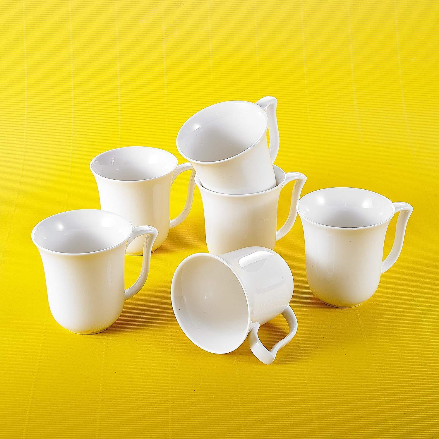 Amparo 4.75" (12oz) White Porcelain Coffee Tea Mugs Ceramic Drinkware Set of 6 - Nordic Side - 12, 475, Amparo, Ceramic, Coffee, Cups, Drinkware, Gift, Home, MALACASA, Mugs, of, Office, oz, P