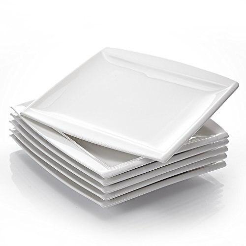 Blance 6-Piece Ivory White Porcelain Flat Plates (8.25") - Nordic Side - 825, Blance, Ceramic, China, Dessert, Dishes, Flat, Fruit, inch, Ivory, Kitchen, MALACASA, Piece, Plates, Porcelain, S
