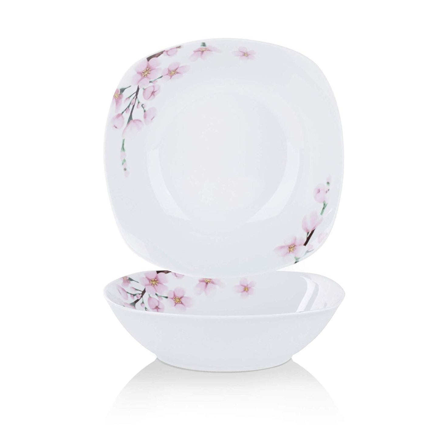 ANNIE 2-Piece 9" Ivory White Porcelain Pink Floral Bowl for Salad/Side Dishes/Soup/Dessert (2*1050 ml) - Nordic Side - 21050, ANNIE, Bowl, Cereal, DishesSoupDessert, Floral, for, FruitSalad, 