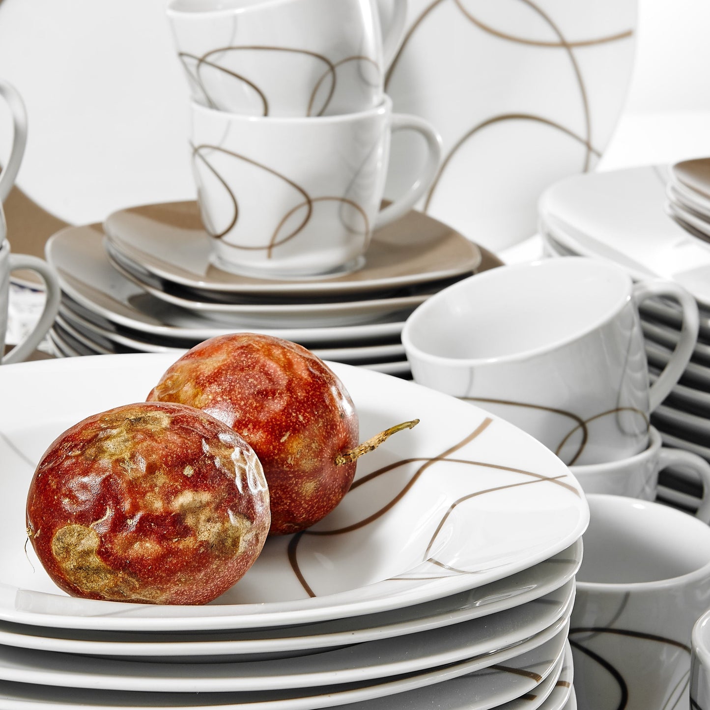 NIKITA 60-Piece Porcelain Ceramic Kitchen Dinner Plate Set with Dessert Plates/Soup Plates/Dinner Plates/Cups/Saucers - Nordic Side - 60, Ceramic, Dessert, Dinner, Kitchen, NIKITA, Piece, Pla