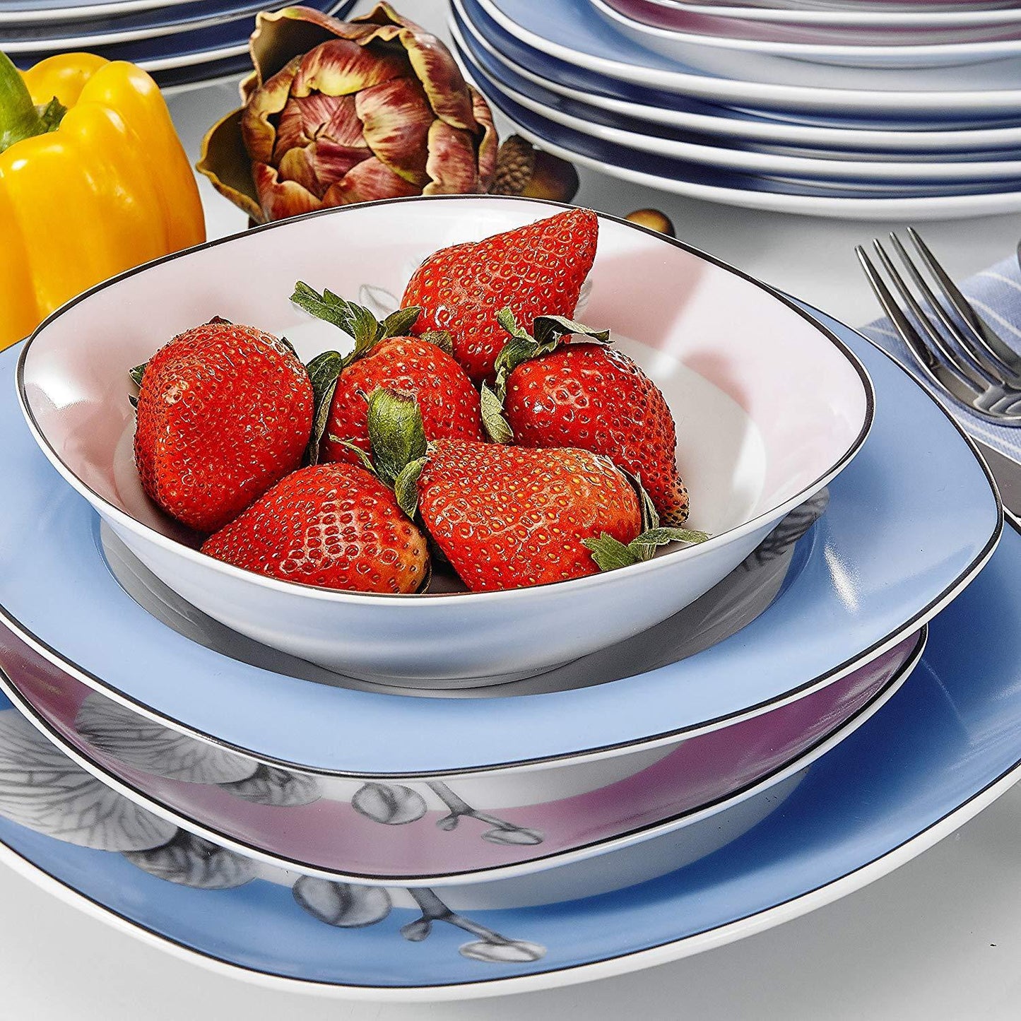 DEBBIE 24-Piece White Dinner Cutlery Combi-Set Porcelain Tableware Set with Bowl Dessert Plate Soup Plate Dinner Plate - Nordic Side - 24, Bowl, CombiSet, Cutlery, DEBBIE, Dessert, Dinner, Pi