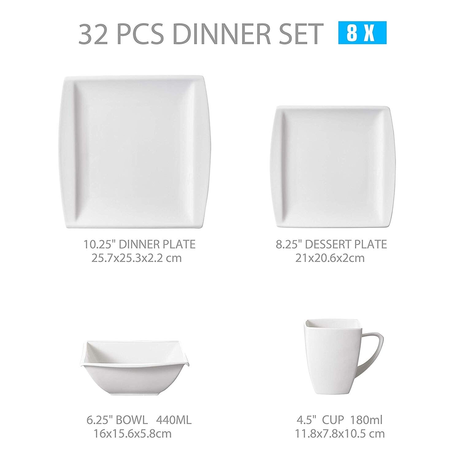 Flora 32-Piece White Porcelain Dinnerware Set with 8-Piece Dinner Plates,Bowls,Dessert Plates,Mugs Set for 8 person - Nordic Side - 32, Dinner, Dinnerware, Flora, for, MALACASA, person, Piece