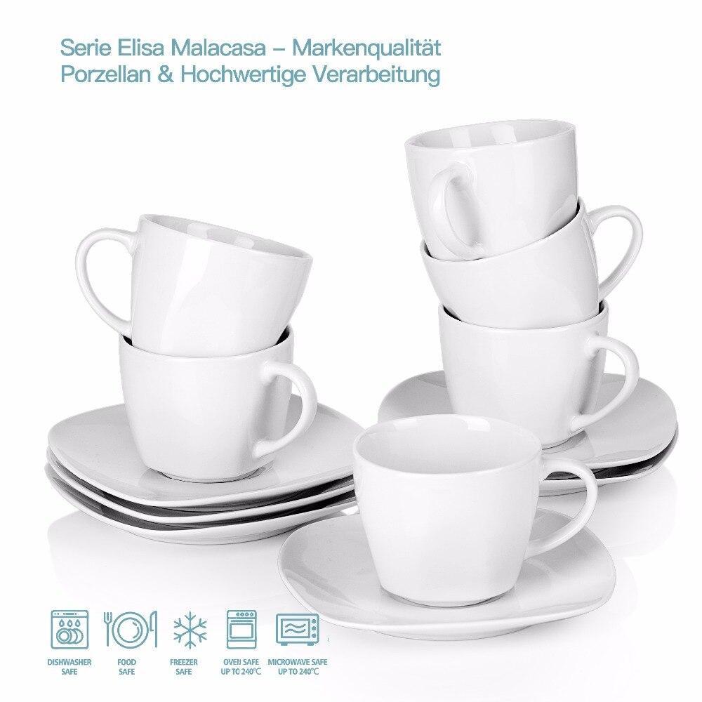 Series Elisa 12 Piece Ivory White China Ceramic Drinkware Set with 6 Piece Cups and Saucers - Nordic Side - 12, and, Ceramic, China, Coffee, Cups, Drinkware, Elisa, Ivory, MALACASA, Piece, Po