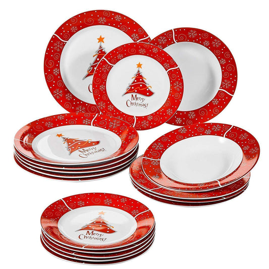 18-Piece Christmas Style Porcelain Ceramic Dinnerware Set Tableware with 6*Dessert Plate,Soup Plate and Dinner Plate Set - Nordic Side - 18, and, Ceramic, Christmas, Dessert, Dinner, Dinnerwa