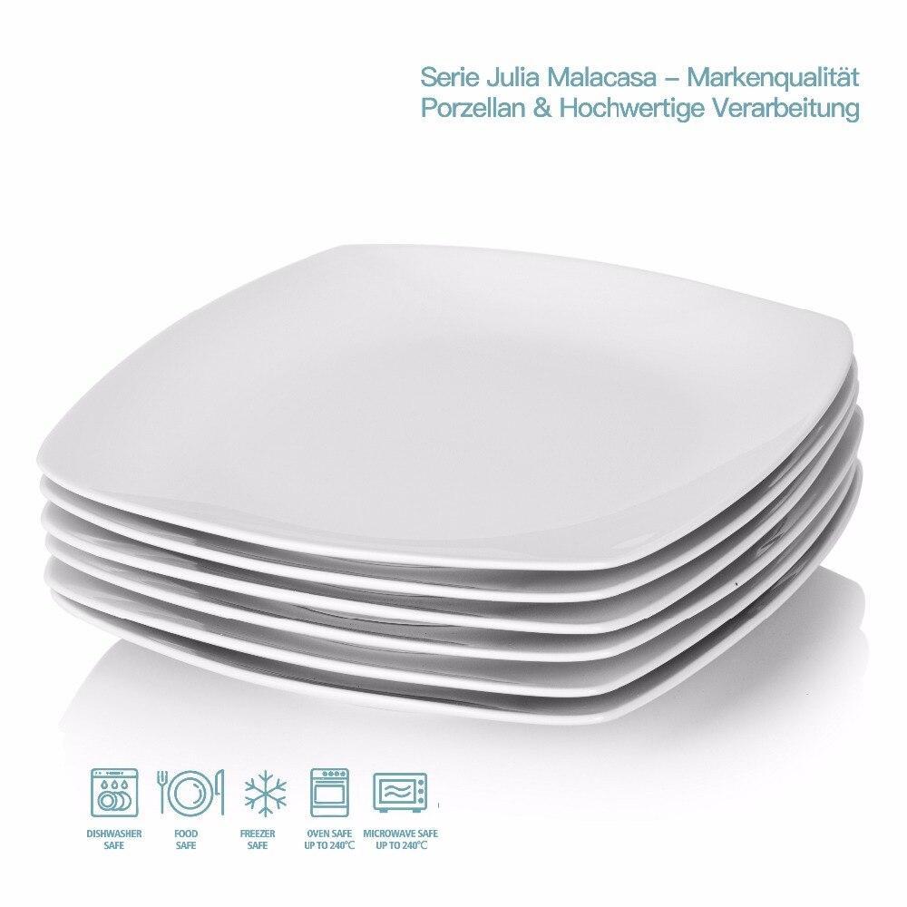 Julia 6-Piece Series Ivory White Square Porcelain Dinner Plate Set (9.5") - Nordic Side - 235, 95, cm, Dinner, Flat, Ivory, Julia, MALACASA, of, Pack, Plate, Porcelain, Series, Set, Square, W