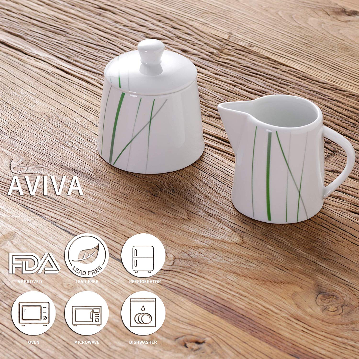 AVIVA Ceramic Porcelain Milk Cream Serving Jug Set Coffee&Tea Creamer&Sugar Bowl Pot Set for Family&Office - Nordic Side - AVIVA, Bowl, Ceramic, CoffeeTea, Cream, CreamerSugar, FamilyOffice, 