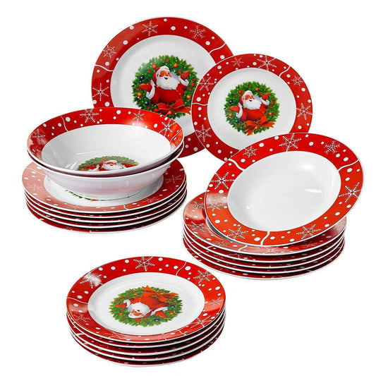 Christmas 20-Piece Porcelain Dinnerware Set - Nordic Side - 20, Bowl, Ceramic, Christmas, Dessert, Dinnerware, Piece, Plate, PlateDinner, PlateSoup, Porcelain, Salad, Set, VEWEET, with