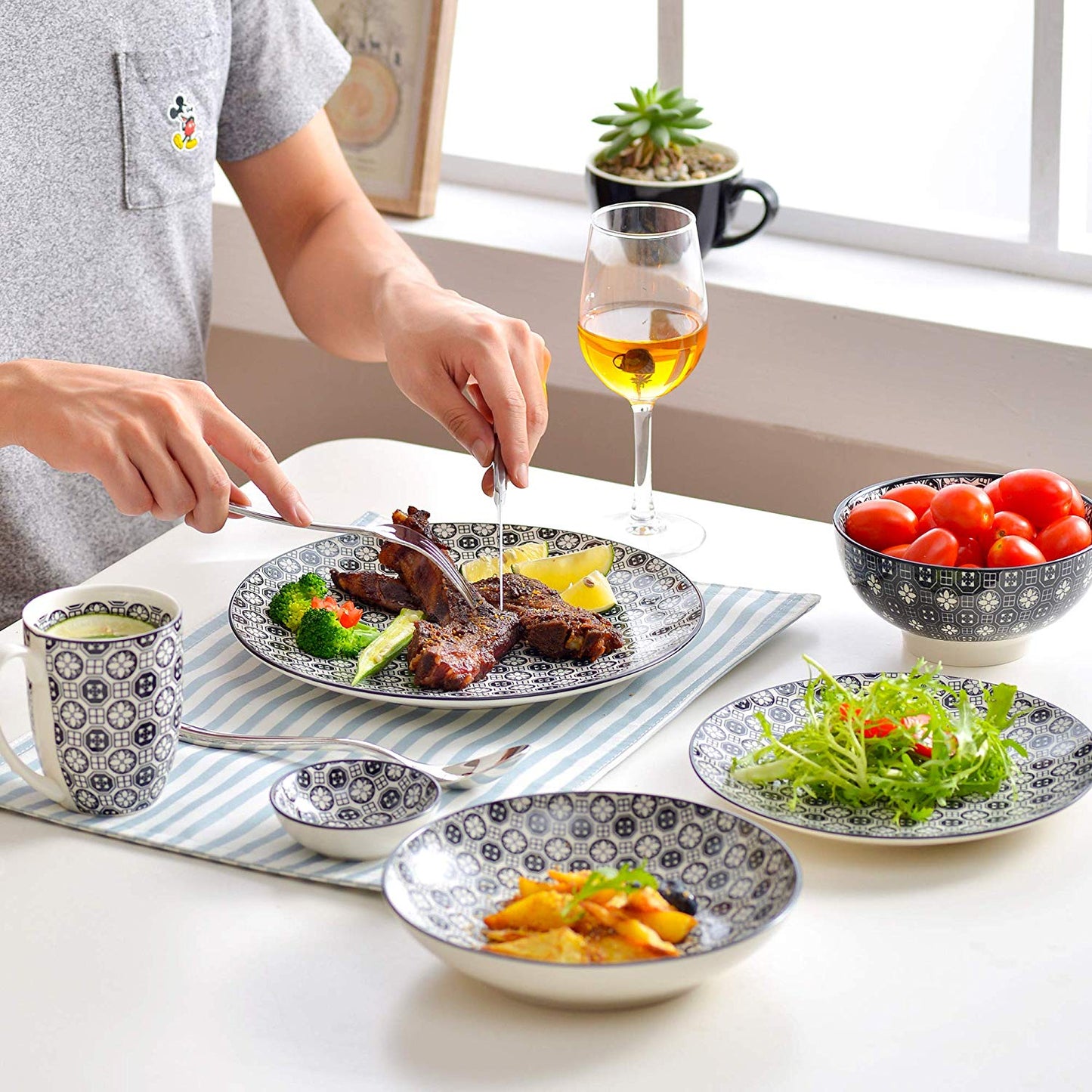 Haruka 24 Pieces Porcelain Japanese Style Dinnerware Set  with 4*Dinner Plate,Dessert Plate,Bowl,Mug and 8*Dishes Set - Nordic Side - 24, and, Dinner, Dinnerware, Dishes, Haruka, Japanese, Pi