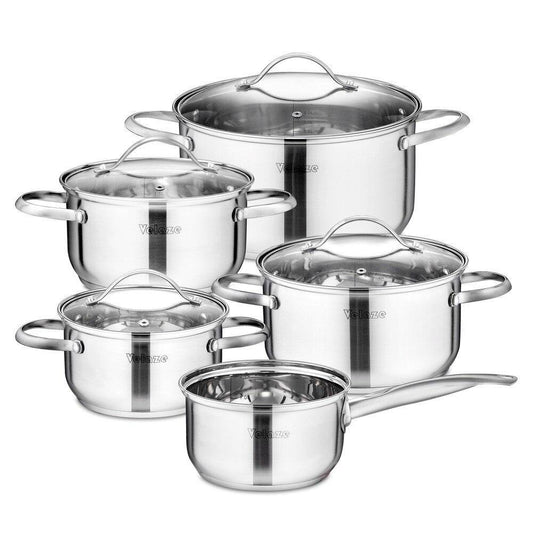Cookware Set Kitchen Stainless Steel 9-Piece Cooking Pot Set,Induction Safe,Non Stick Saucepan,Casserole with Glass lid (Silver) - Nordic Side - Cooking, Cookware, Glass, Kitchen, lid, Piece,
